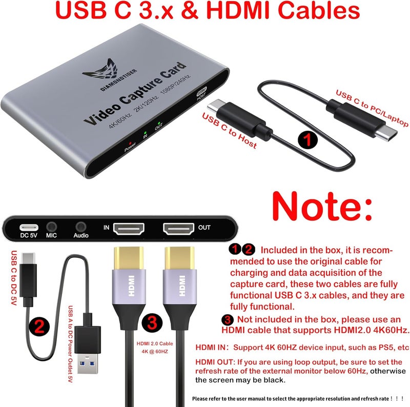 DiamondTiger HDMI Capture Card for Streaming and Recording - 4K@60HZ, 1080P@240HZ,HDR VRR Passthrough Near-Zero Latency Video Capture Card for PS5, Xbox Series X/S, Nintendo in OBS™, Twitch,YouTube - Image 2